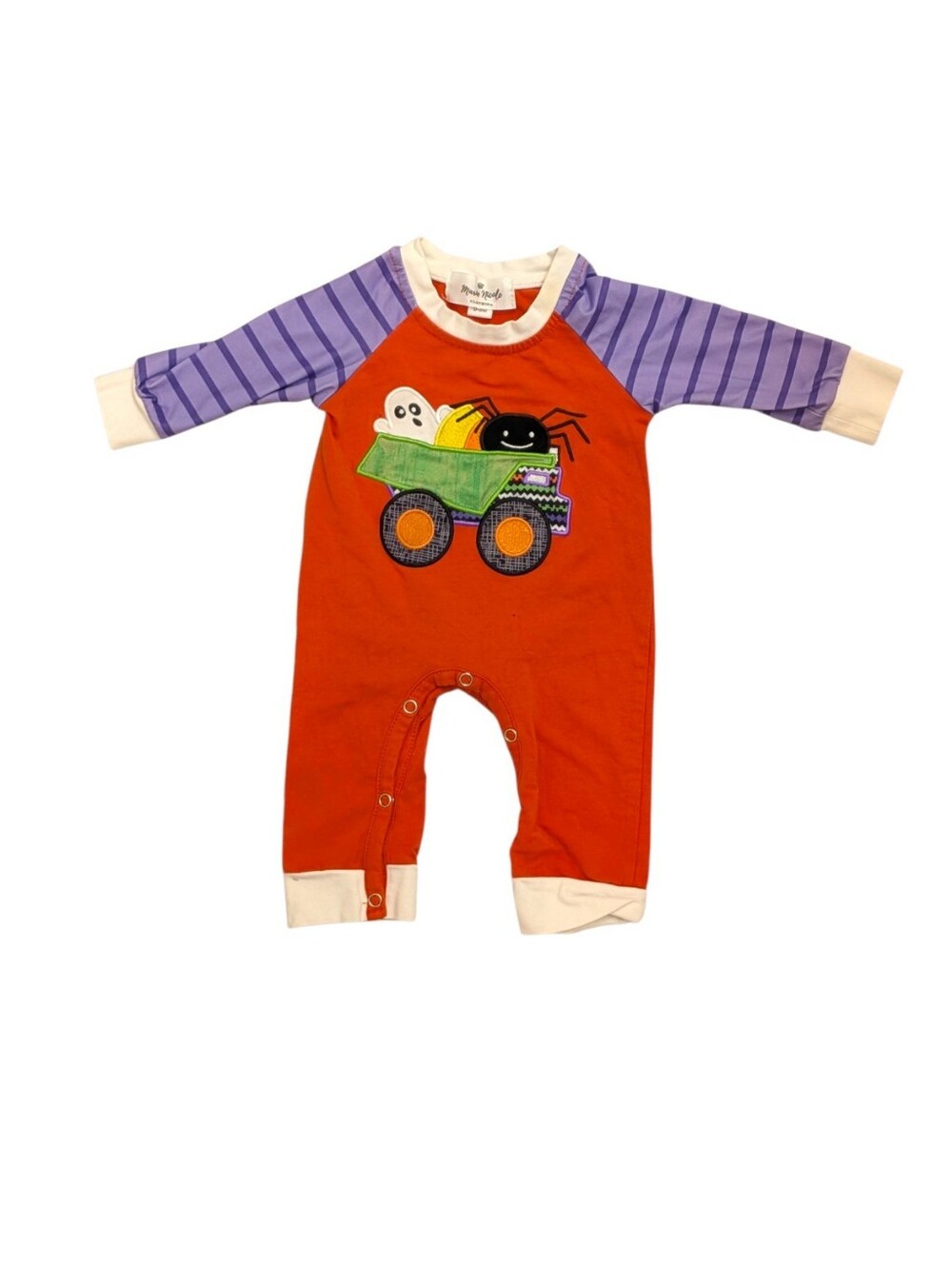 Baby Halloween Romper Ghost Spider Monster Truck Applique Purple Striped 3M